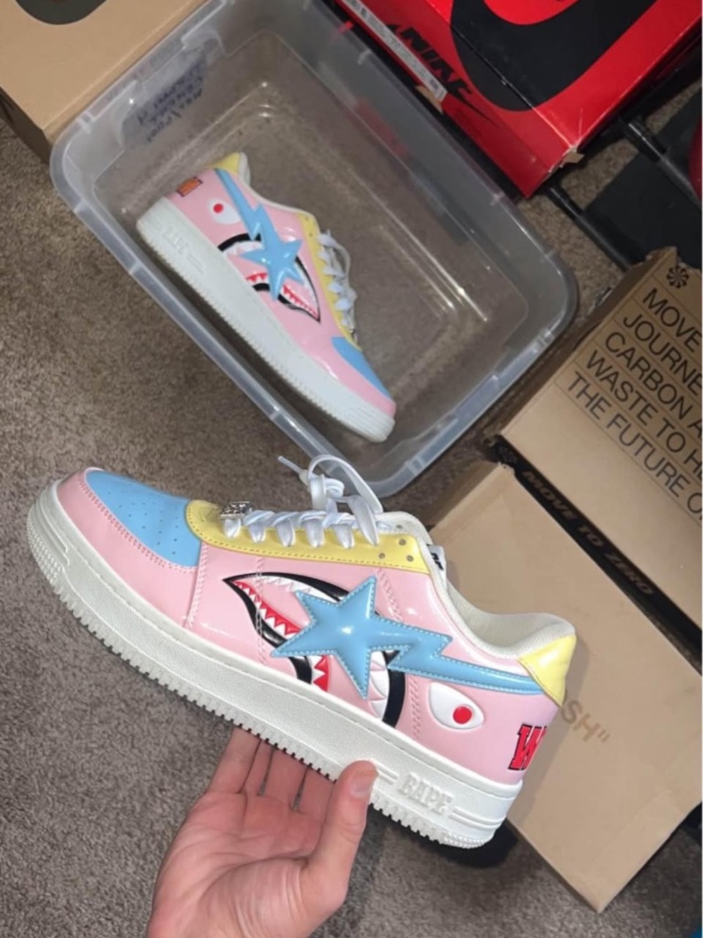 Bape Shark Low Sneakers in Pastel Pink Blue Yellow